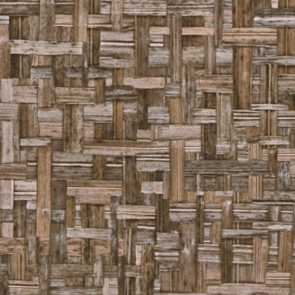             Holzoptik Tapete Braun mit Miro-Mosaik Muster – Braun
        