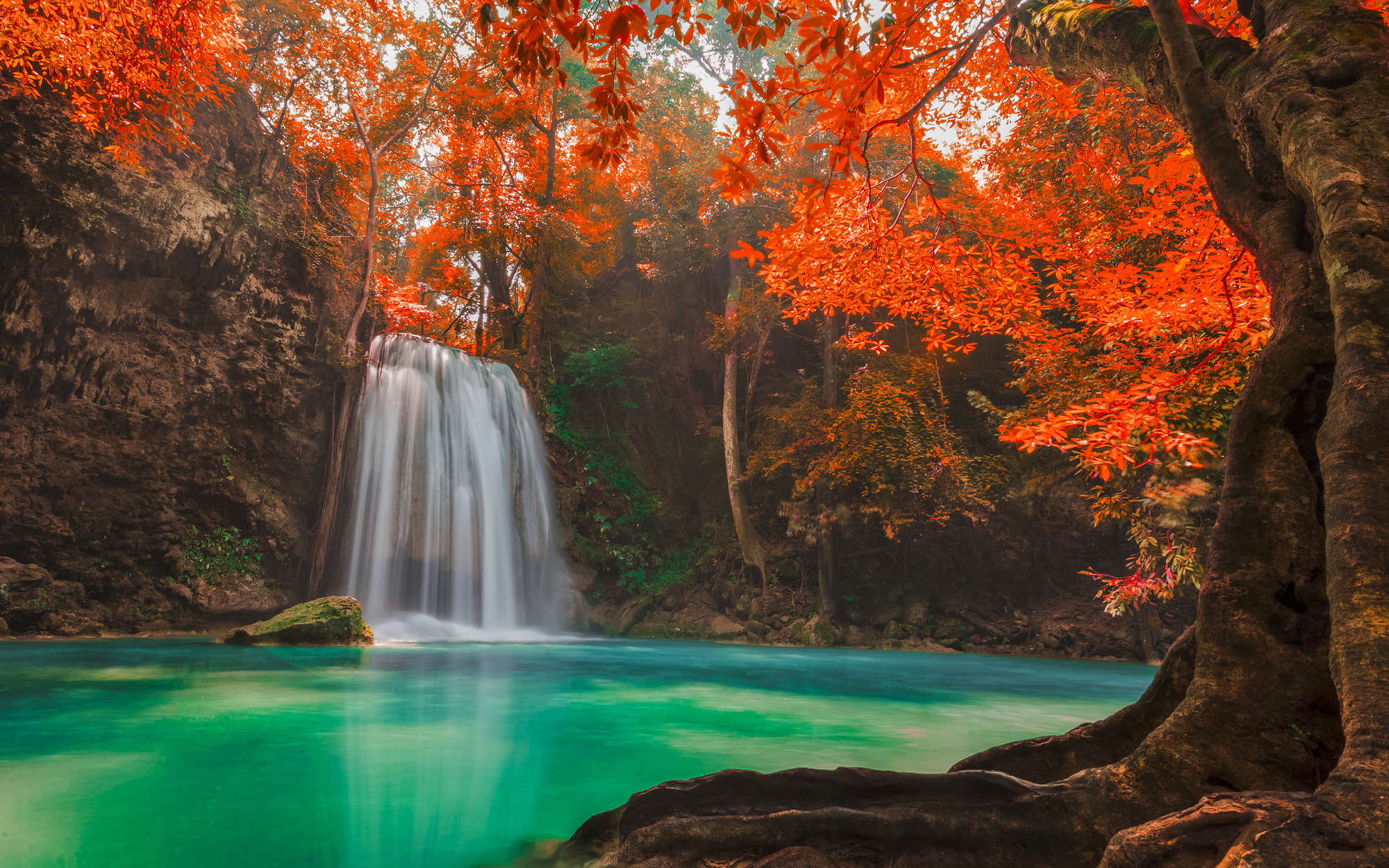             Natur Fototapete Wasserfall im Wald – Perlmutt Glattvlies
        