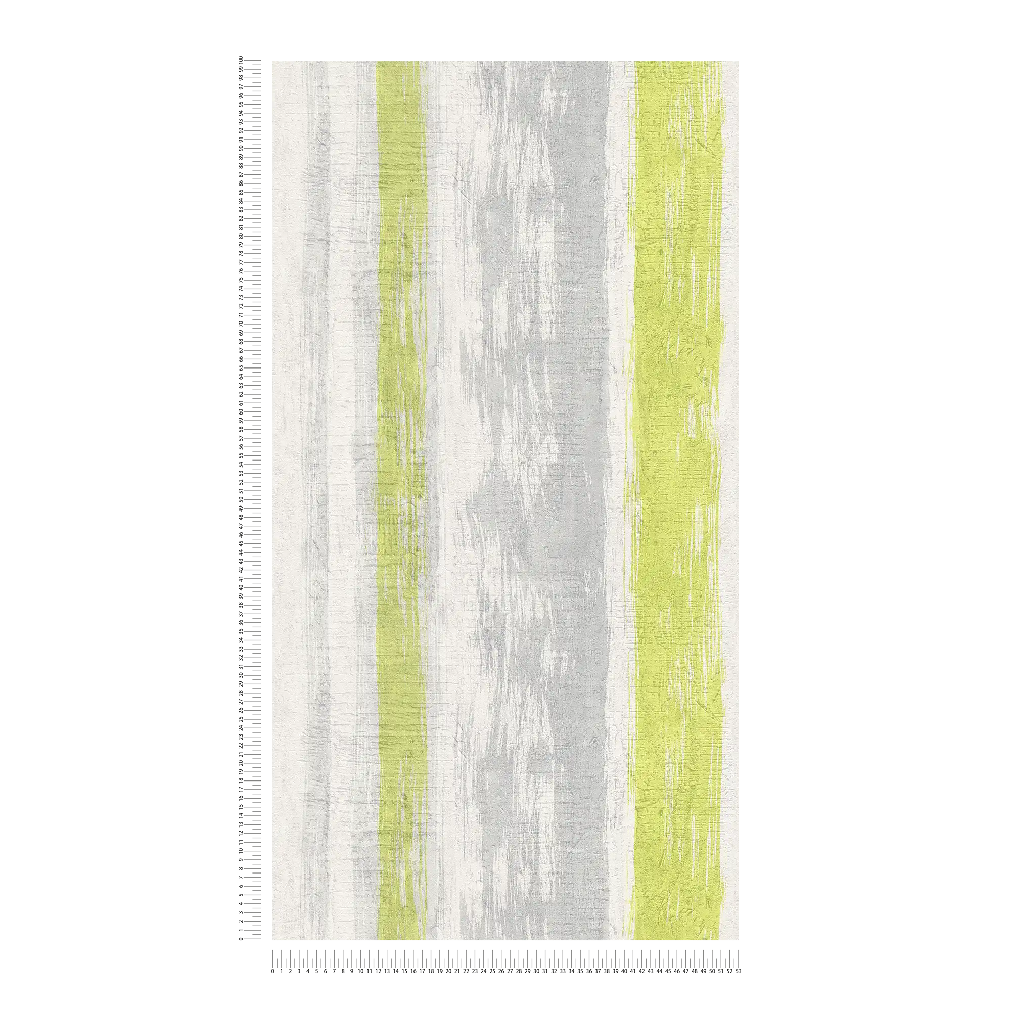             Streifentapete mit Putzstruktur & farbigem Akzent – Grau, Grün, Gelb
        