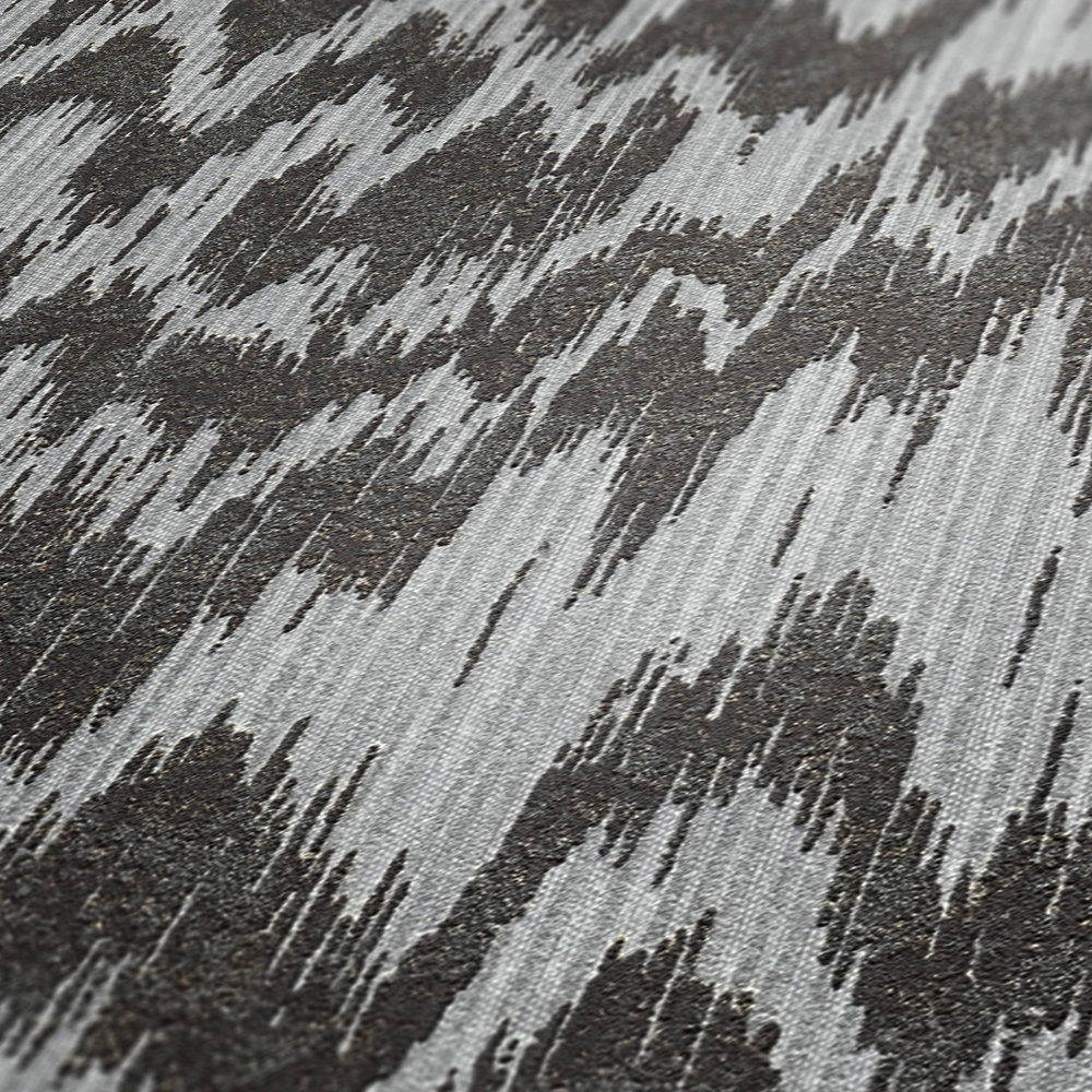             Vliestapete Ethno Stil mit Metallic Textildesign – Grau, Metallic
        